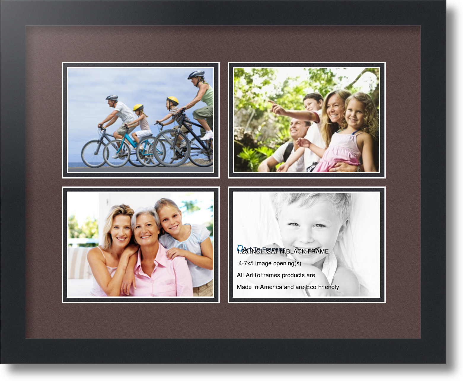 ArtToFrames Collage Mat Picture Photo Frame 4 5x7" Openings in Satin