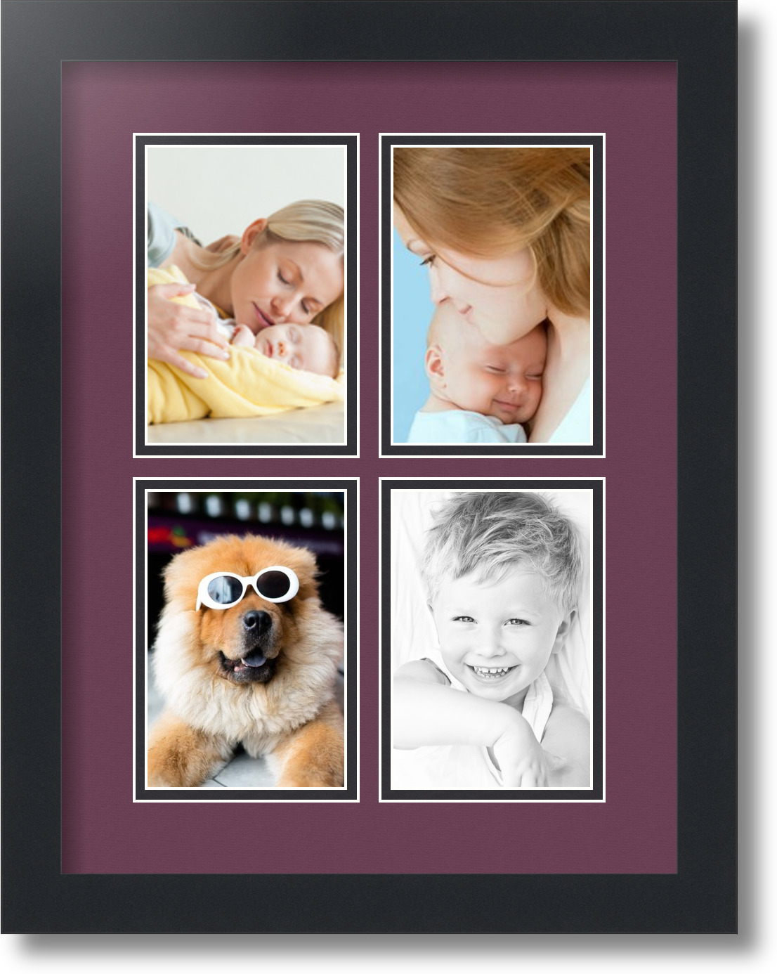 ArtToFrames Collage Mat Picture Photo Frame 4 4x6" Openings in Satin