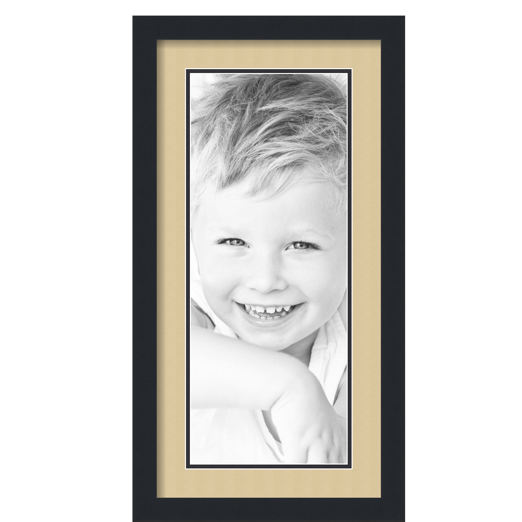 ArtToFrames Matted 12x24 Black Picture Frame with 2" Double Mat, 8x20 Opening