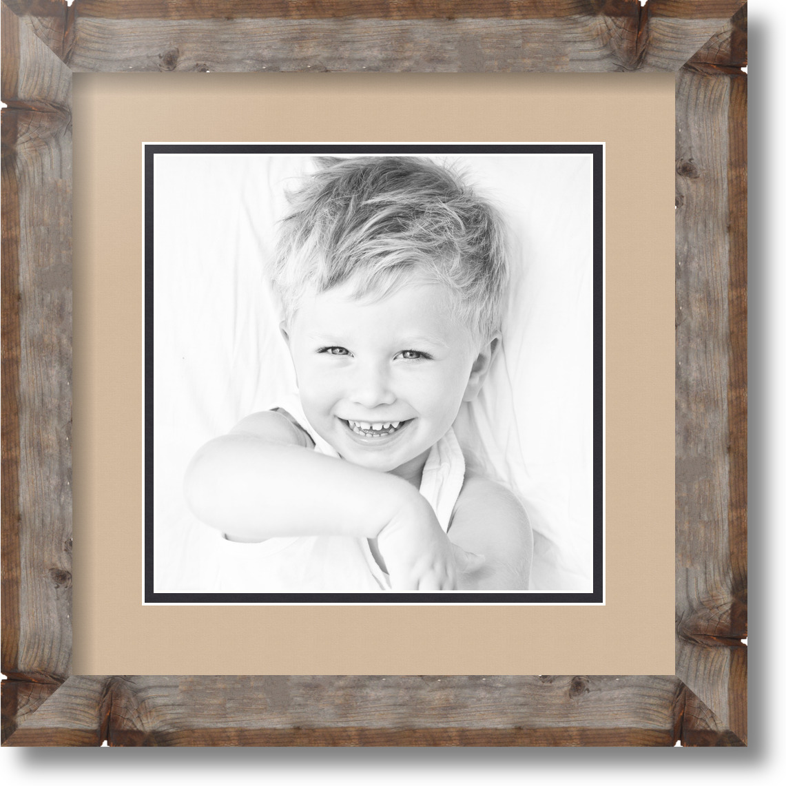 ArtToFrames Matted 13x13 Natural Picture Frame with 2" Double Mat, 9x9 Opening