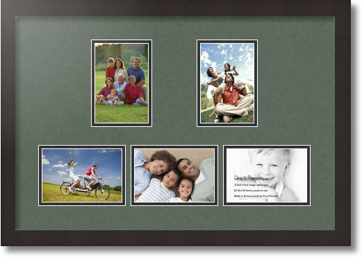 24x16 Coffee collage picture frame 5 opening Forest Green and Black mat