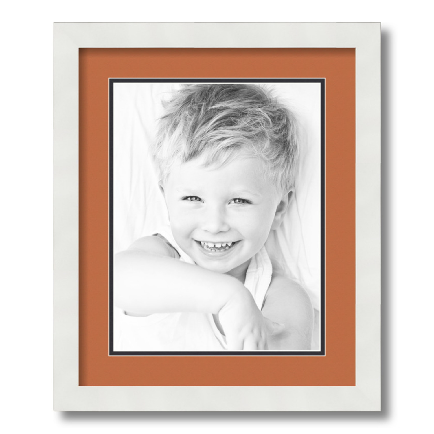 ArtToFrames 14x17 Matted Picture Frame with 10x13 Inch Double Mat Opening Framed in 1.25 Satin White Frame and 2 Red Orange and Black Mats. by