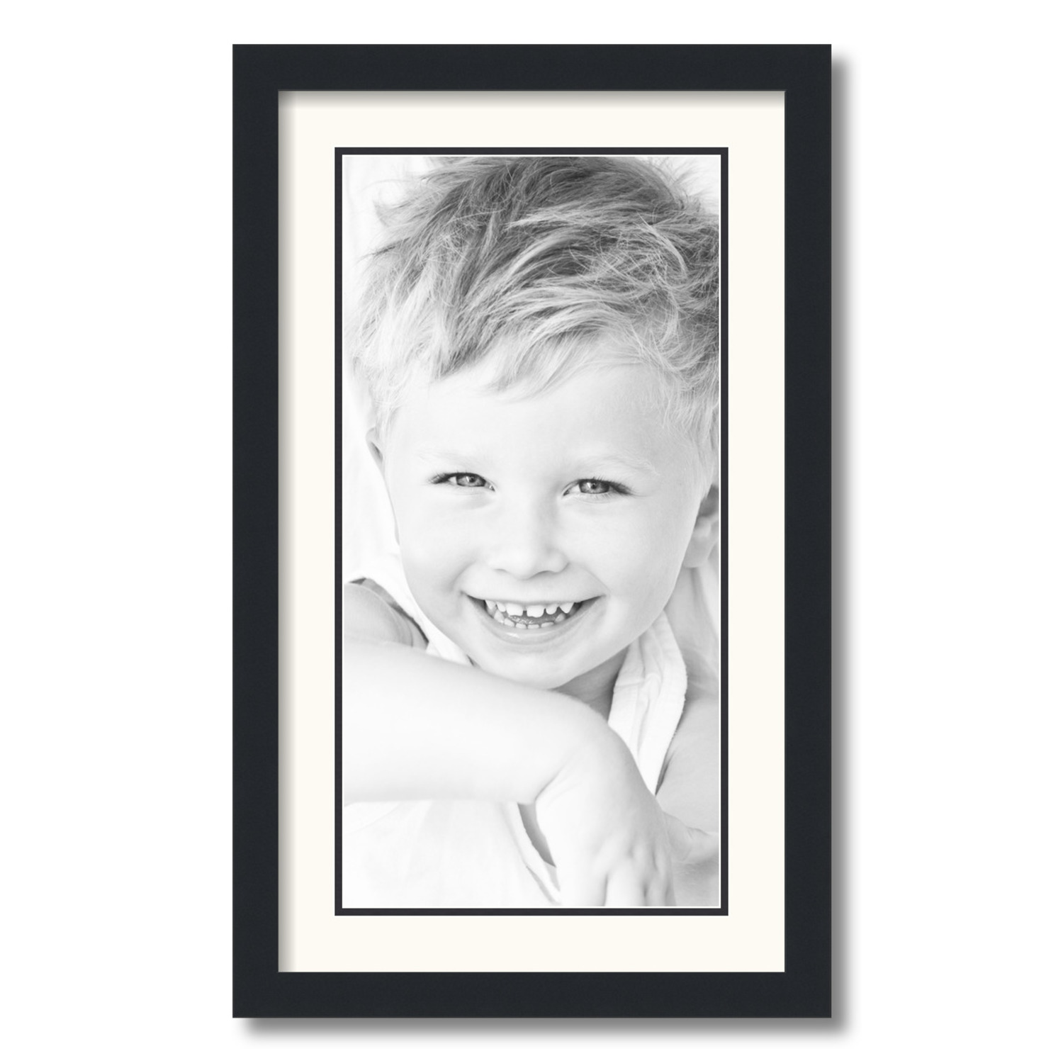 ArtToFrames 14x24 Matted Picture Frame with 10x20 Inch Double Mat Opening Framed in 1.25 Satin Black and 2 White and Black Mats