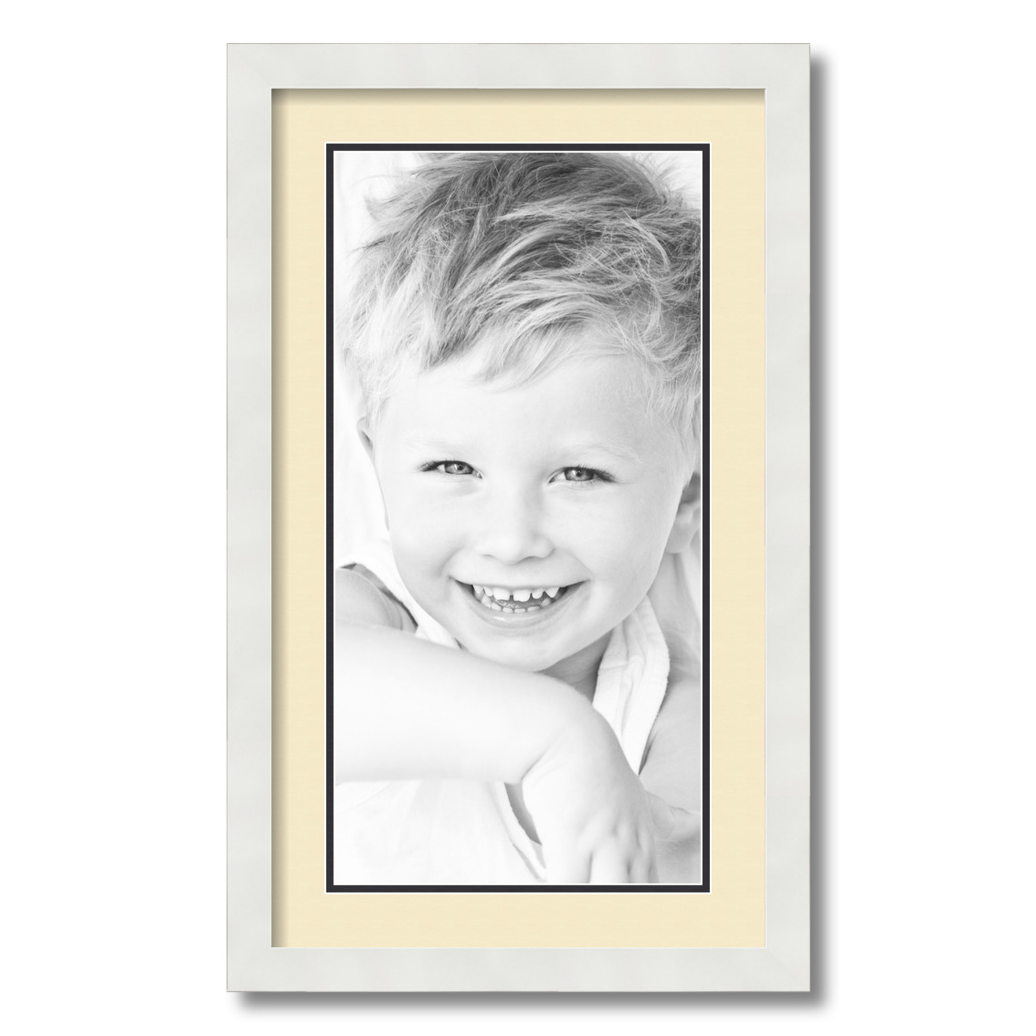ArtToFrames 14x24 Matted Picture Frame with 10x20 Inch Double Mat Opening Framed in 1.25 Satin White Frame and 2 Cream and Black Mats. by
