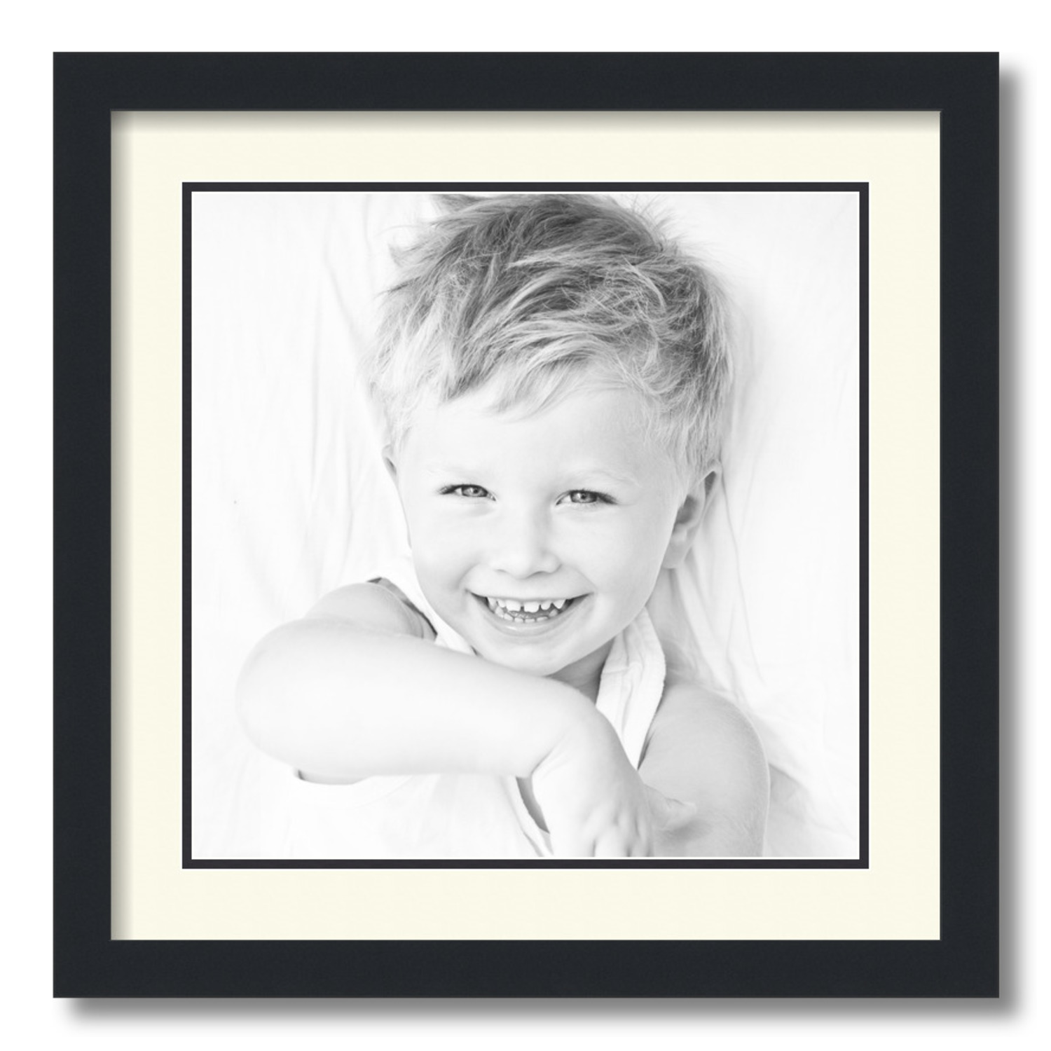 ArtToFrames 18x18 Matted Picture Frame with 14x14 Inch Double Mat Opening Framed in 1.25 Satin Black and 2 Brilliant White and Black Mats