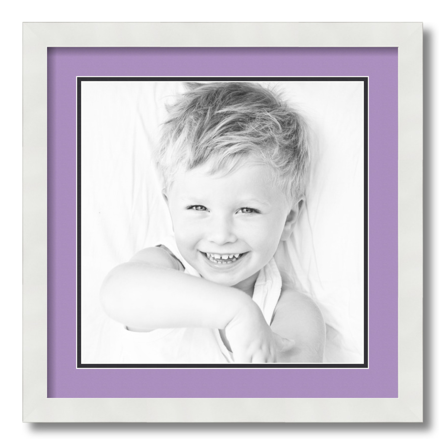 ArtToFrames 18x18 Matted Picture Frame with 14x14 Inch Double Mat Opening Framed in 1.25 Satin White Frame and 2 Lavender Mist and Black Mats. by