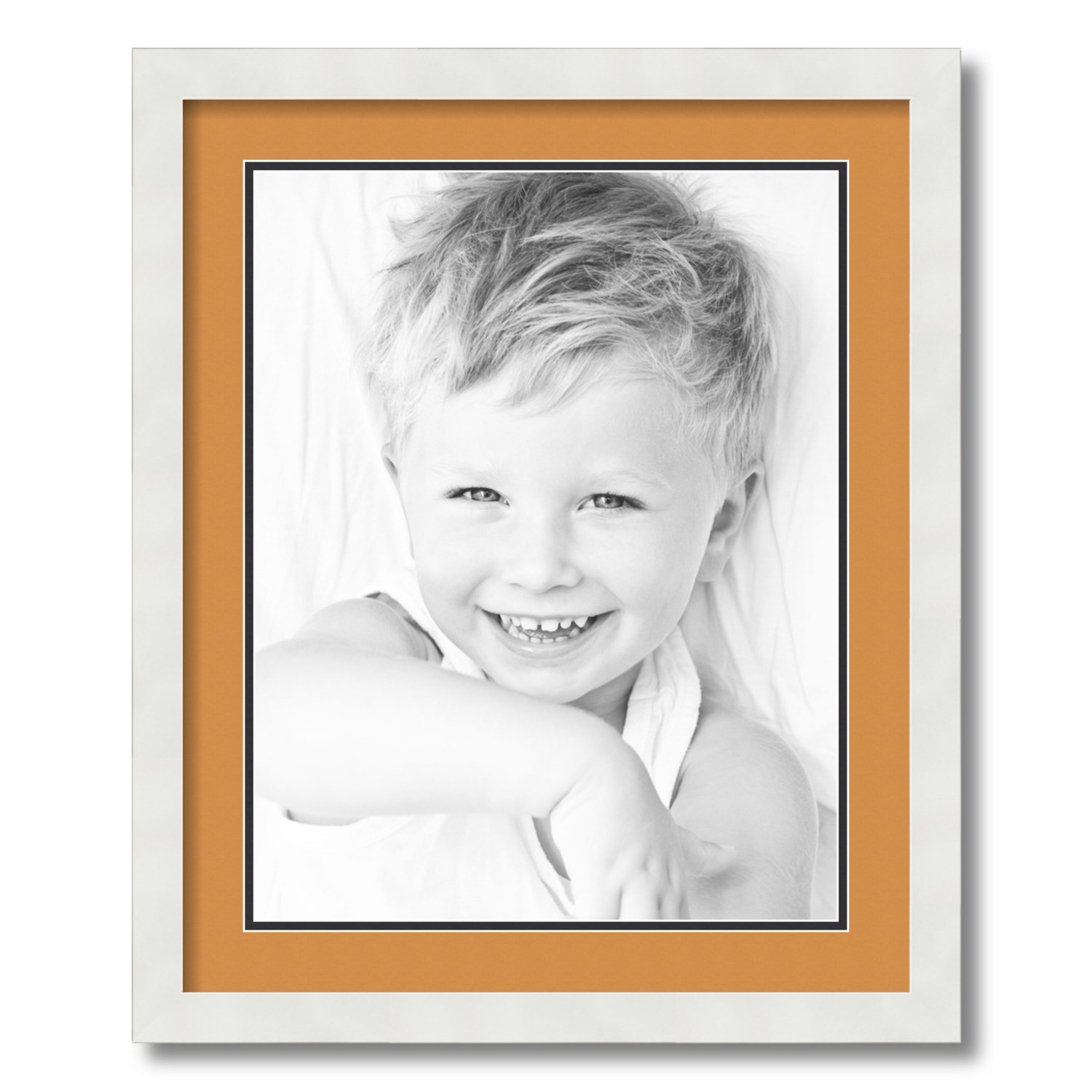 ArtToFrames 18x22 Matted Picture Frame with 14x18 Inch Double Mat Opening Framed in 1.25 Satin White Frame and 2 Amber and Black Mats. by