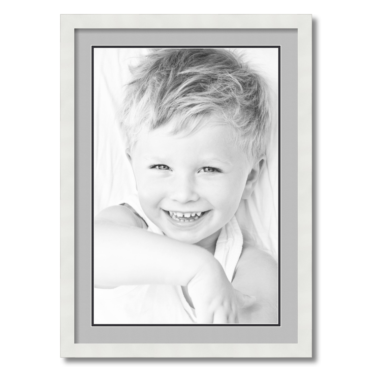 ArtToFrames 20x28 Matted Picture Frame with 16x24 Inch Double Mat Opening Framed in 1.25 Satin White Frame and 2 TV Grey and Black Mats. by