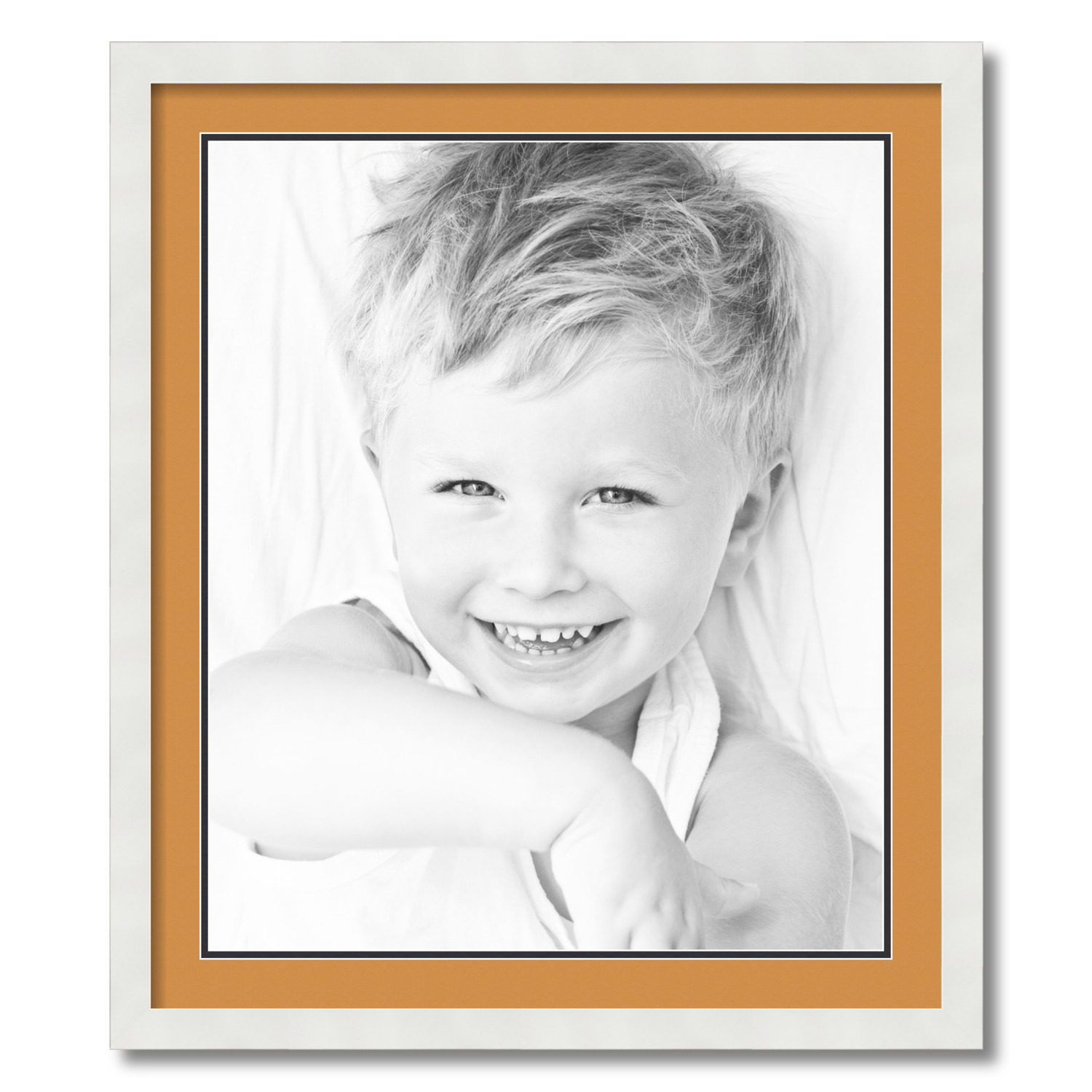 ArtToFrames 24x28 Matted Picture Frame with 20x24 Inch Double Mat Opening Framed in 1.25 Satin White Frame and 2 Amber and Black Mats. by