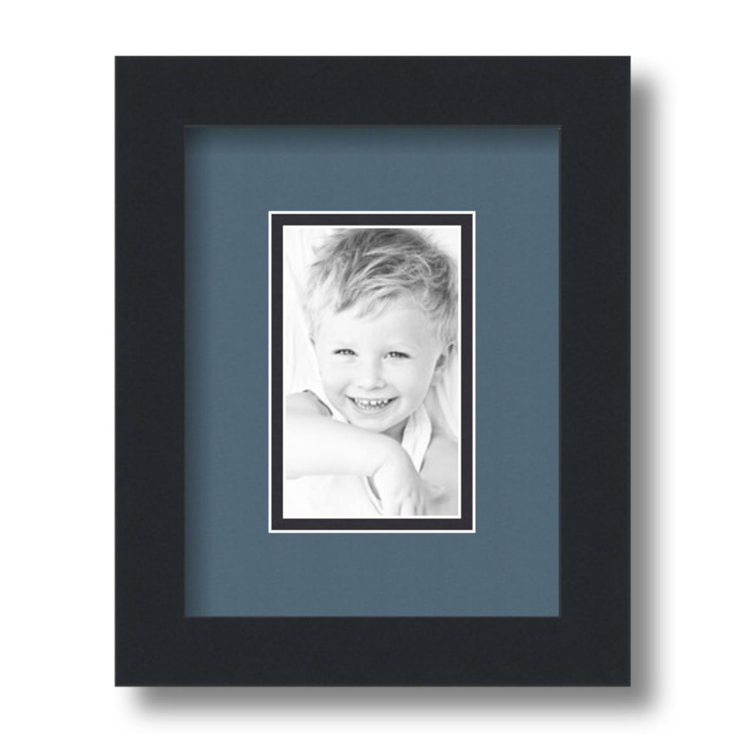 ArtToFrames 7x9 Matted Picture Frame with 3x5 Inch Double Mat Opening Framed in 1.25 Satin Black and 2 Dutch Blue and Black Mats