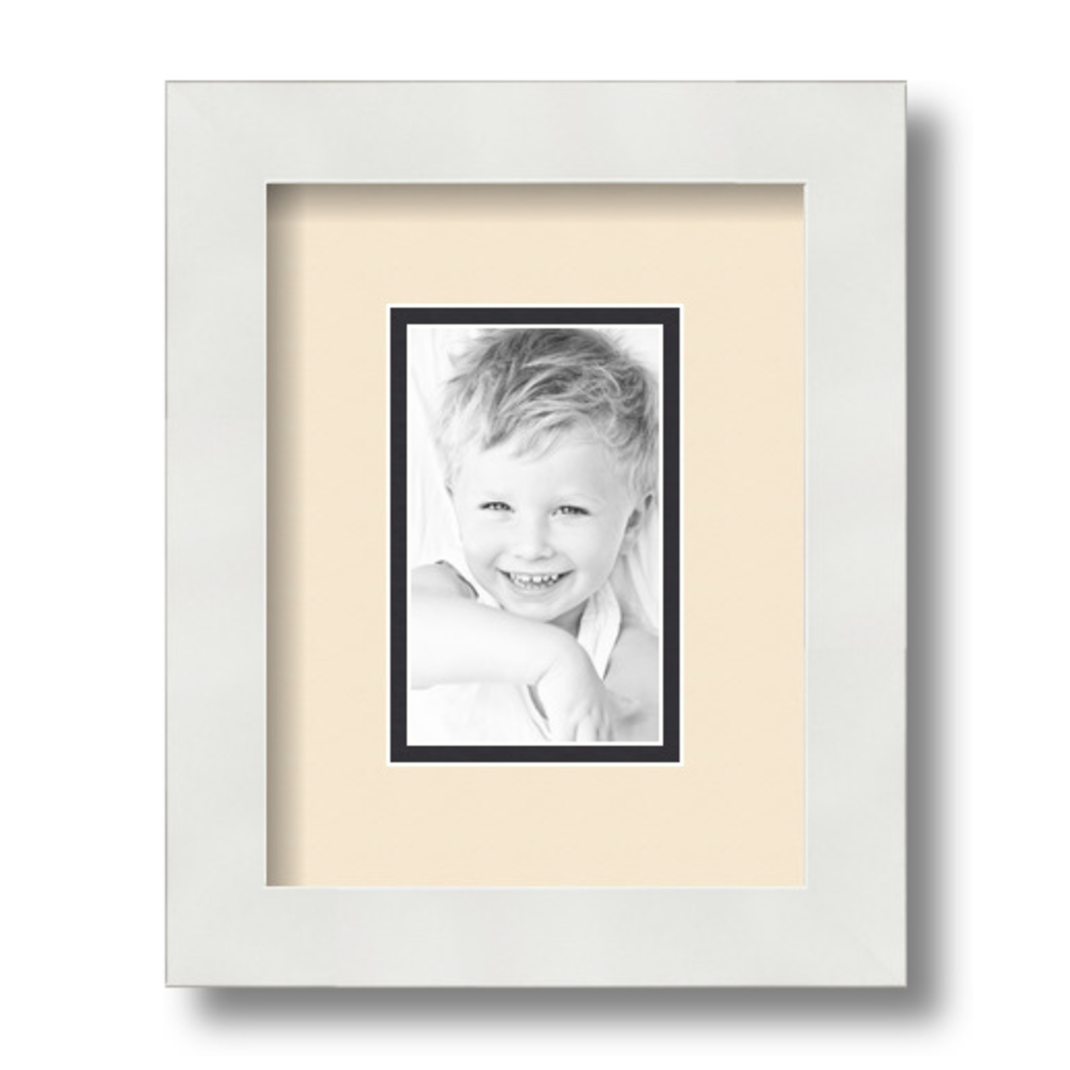 ArtToFrames 7x9 Matted Picture Frame with 3x5 Inch Double Mat Opening Framed in 1.25 Satin White Frame and 2 Alabaster and Black Mats. by