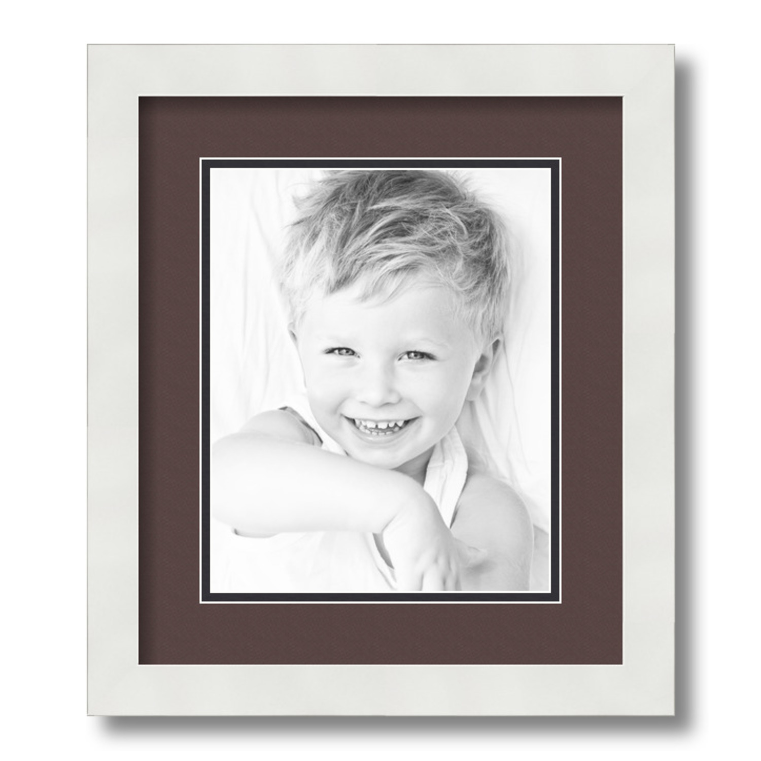 ArtToFrames 12x14 Matted Picture Frame with 8x10 Inch Double Mat Opening Framed in 1.25 Satin White Frame and 2 Peat and Black Mats. by ArtToFrames