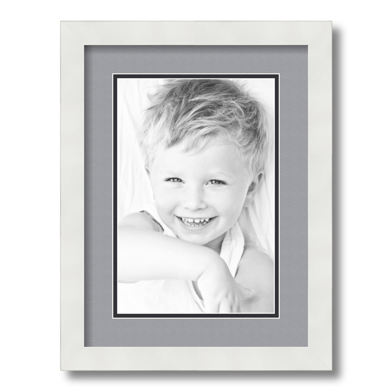 ArtToFrames 12x16 Matted Picture Frame with 8x12 Inch Double Mat Opening Framed in 1.25 Satin White Frame and 2 Silver and Black Mats. by