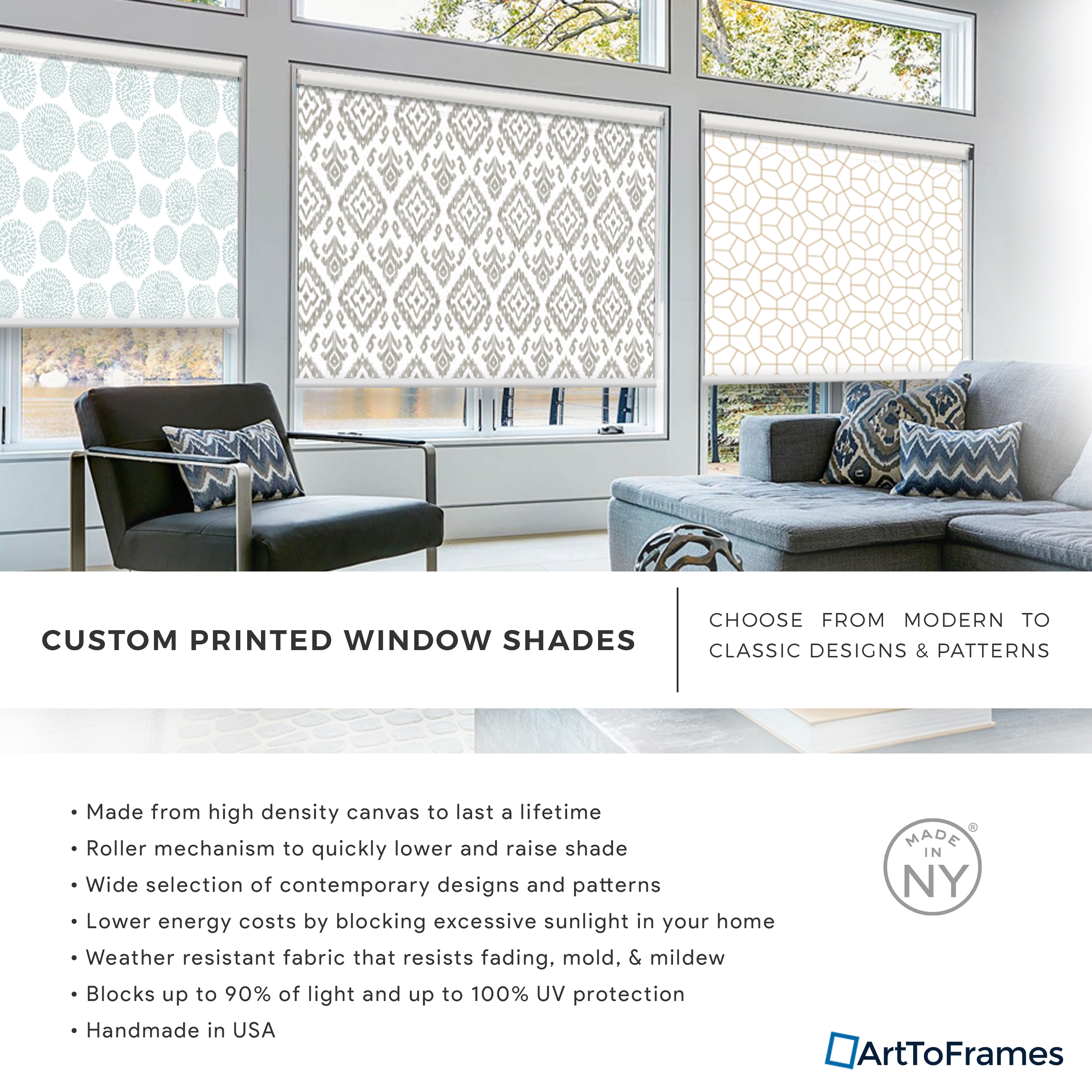 ArtToFrames Custom Window Shade - Blackout Ikat Light Blue Design Reversed Roll - Picture 39 of 888